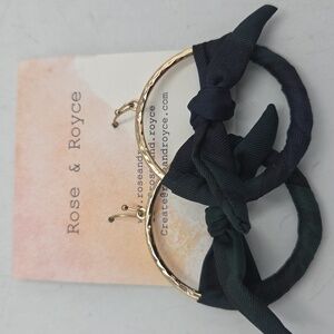 Anthropologie Rise & Royce Gold Hoop Earrings with Black Ribbon